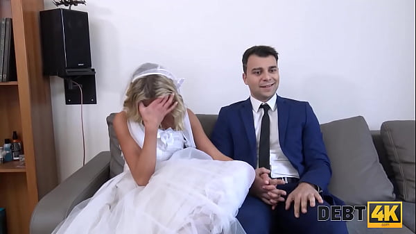 DEBT4k. Debt collector fucks the bride in a white dress and stockings