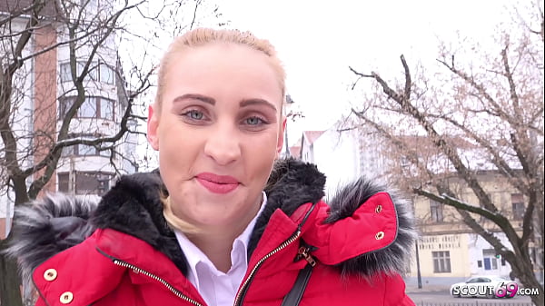 GERMAN SCOUT - Slim Girl Lulu in fur jacket and Leggings Pickup and Cheating Fuck on Street