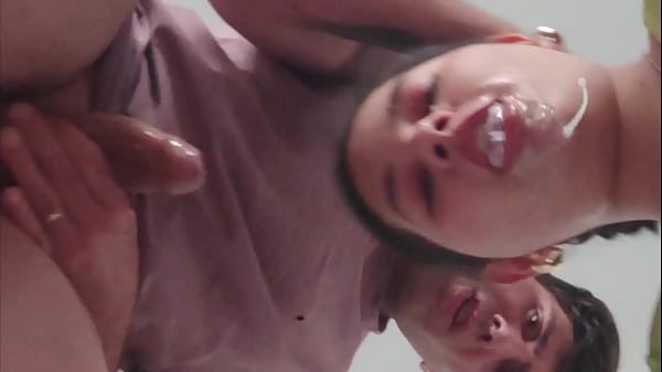 Mouth full of drool and flows from her stepbrother's tasty cock