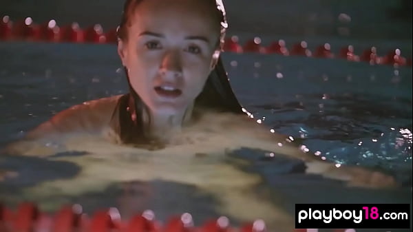 Petite small titted swimmer babe Vi Shy posing naked on the starting block