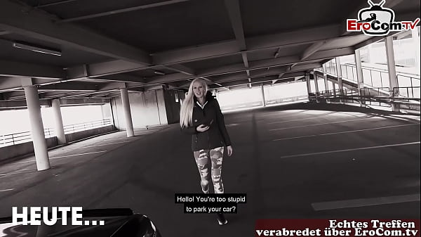 German blonde slut fucked in the public parking garage in Berlin