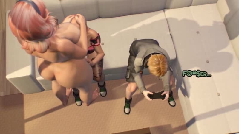 3d shemale mom fuck teen daughter cartoon tranny fucks girl while the son played on the console 3d futanari animation